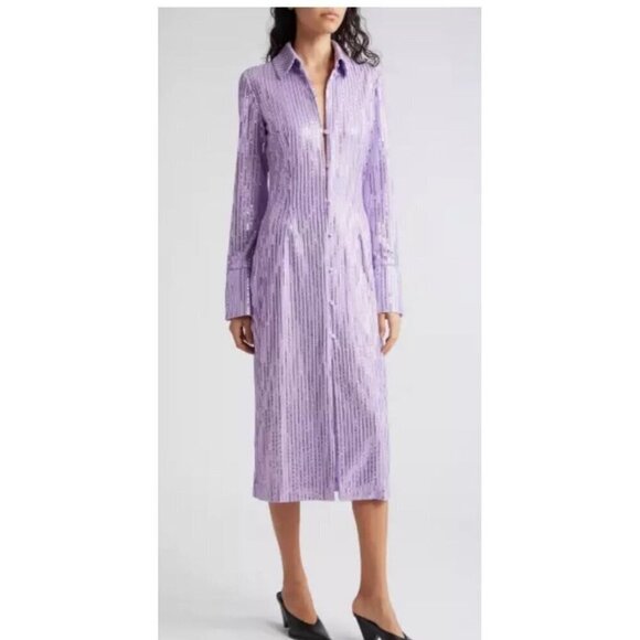 Stine Goya Dresses & Skirts - New Stine Goya Sonja Sequin Long Sleeve Button-Up Midi Shirtdress Size M